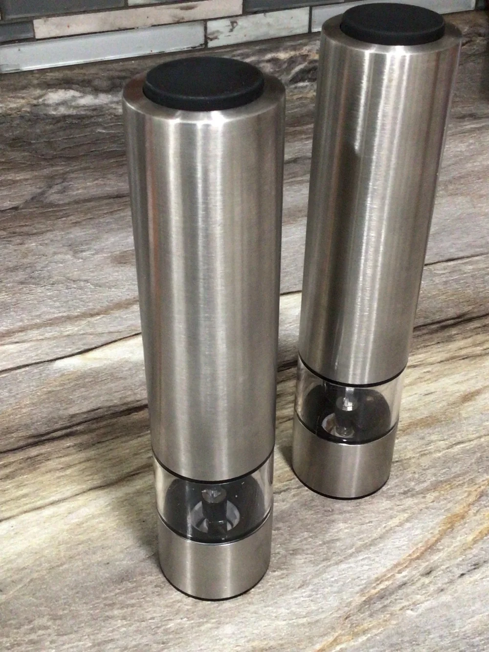 2pc Kamenstein Electric Salt Pepper Grinder Stainless Steel Battery Operated LED